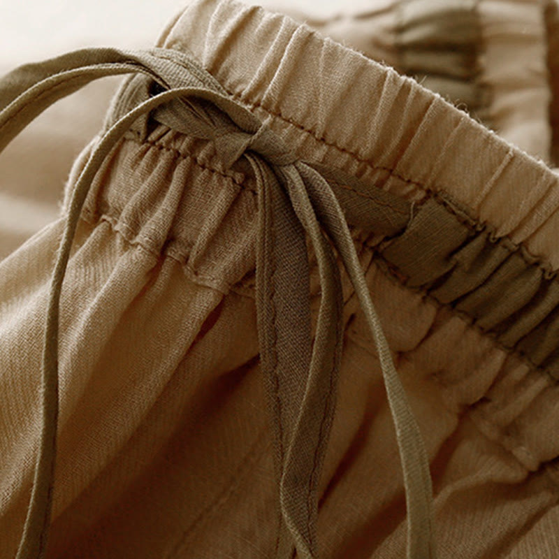 Buddha Stonesヴィンテージ サマー カジュアル カラーマッチング ドローストリング レディース コットンリネン ハーレムパンツ ポケット付き - image 10