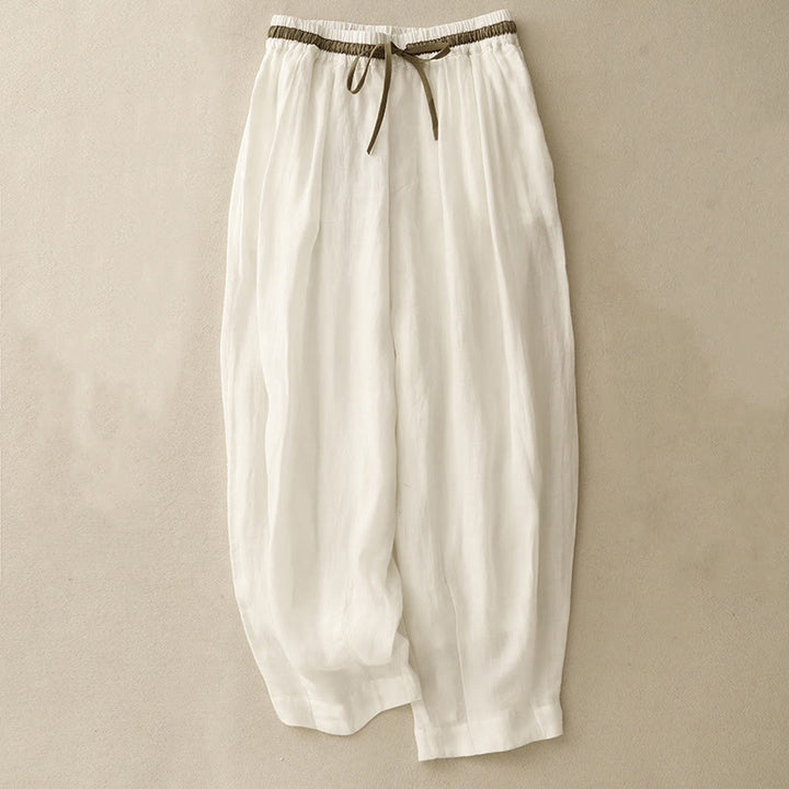Buddha Stonesヴィンテージ サマー カジュアル カラーマッチング ドローストリング レディース コットンリネン ハーレムパンツ ポケット付き - 白 - US8-10，UK/AU12-14，EU40-42 (2XL) - image 0