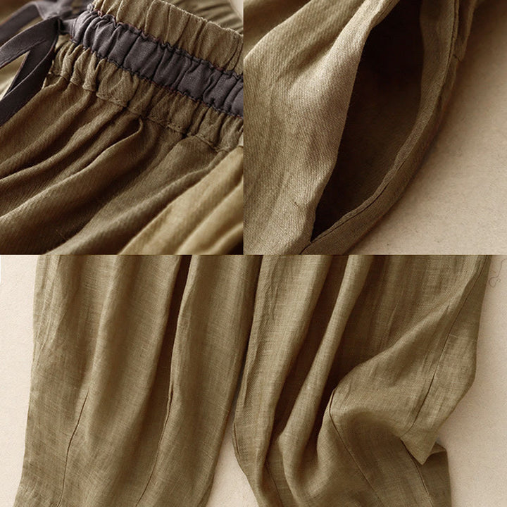 Buddha Stonesヴィンテージ サマー カジュアル カラーマッチング ドローストリング レディース コットンリネン ハーレムパンツ ポケット付き - image 11