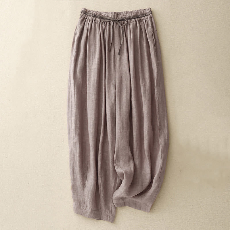 Buddha Stonesヴィンテージ サマー カジュアル カラーマッチング ドローストリング レディース コットンリネン ハーレムパンツ ポケット付き - ロージーブラウン - US8-10，UK/AU12-14，EU40-42 (2XL) - image 23
