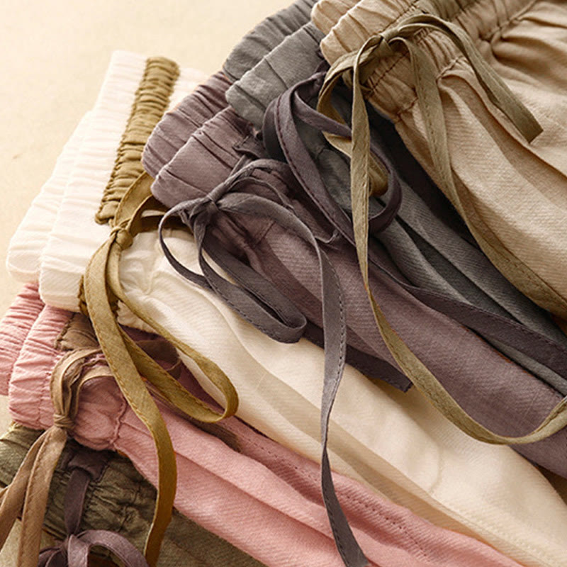 Buddha Stonesヴィンテージ サマー カジュアル カラーマッチング ドローストリング レディース コットンリネン ハーレムパンツ ポケット付き - image 29