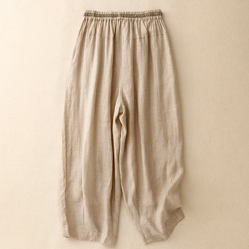 Buddha Stonesヴィンテージ サマー カジュアル カラーマッチング ドローストリング レディース コットンリネン ハーレムパンツ ポケット付き - image 14