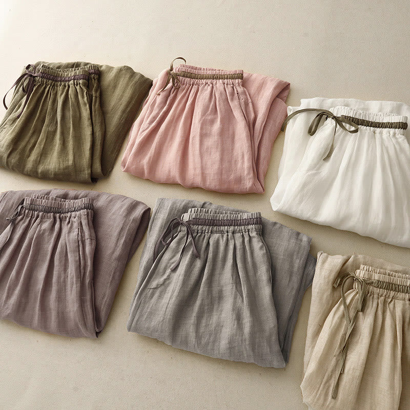 Buddha Stonesヴィンテージ サマー カジュアル カラーマッチング ドローストリング レディース コットンリネン ハーレムパンツ ポケット付き - image 28