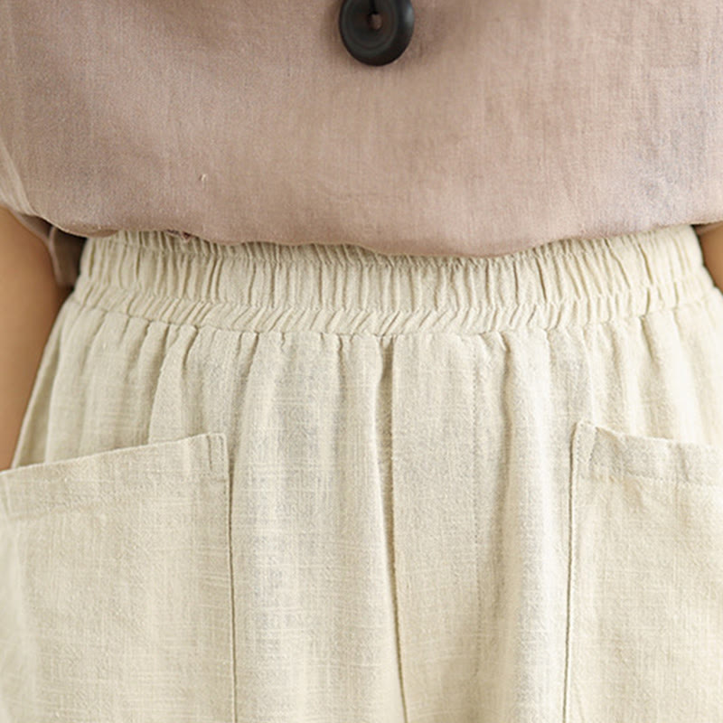 Buddha Stonesカジュアル デイリー 無地 シンプルデザイン レディース コットンリネン ハーレムパンツ ポケット付き - image 6