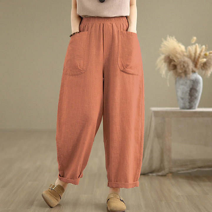 Buddha Stonesカジュアル デイリー 無地 シンプルデザイン レディース コットンリネン ハーレムパンツ ポケット付き - image 16