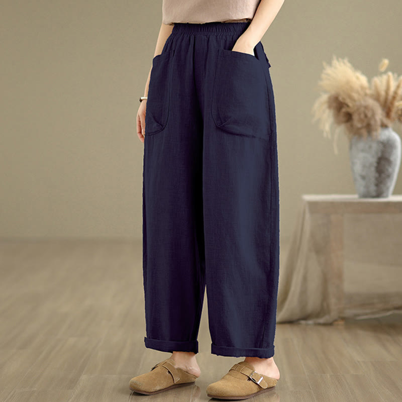 Buddha Stonesカジュアル デイリー 無地 シンプルデザイン レディース コットンリネン ハーレムパンツ ポケット付き - image 12