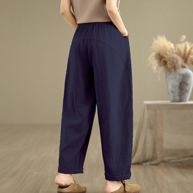 Buddha Stonesカジュアル デイリー 無地 シンプルデザイン レディース コットンリネン ハーレムパンツ ポケット付き - image 13