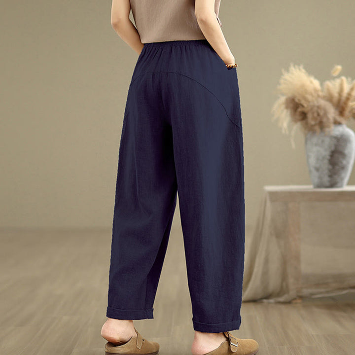 Buddha Stonesカジュアル デイリー 無地 シンプルデザイン レディース コットンリネン ハーレムパンツ ポケット付き - image 13