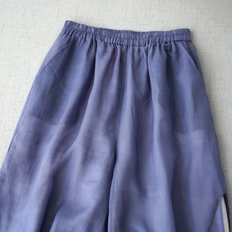 Buddha Stonesカジュアル 無地 ラミー スリット 7-8丈 レディース ワイドレッグパンツ ポケット付き - image 1