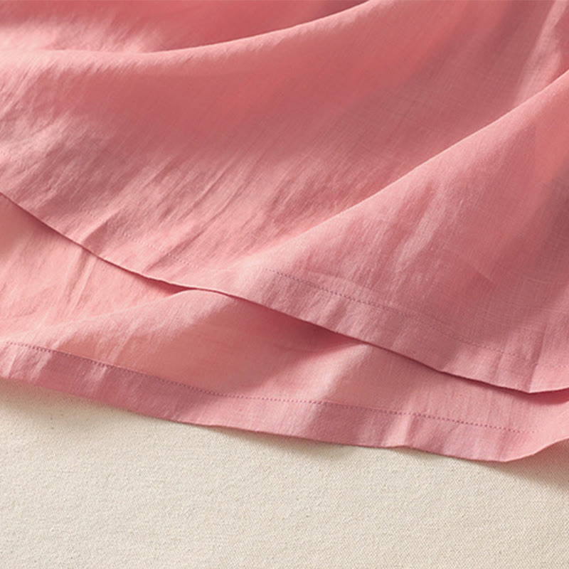 Buddha Stones夏 半袖 プリーツ レースアップ コットンリネン レディース ミディドレス ポケット付き - image 8