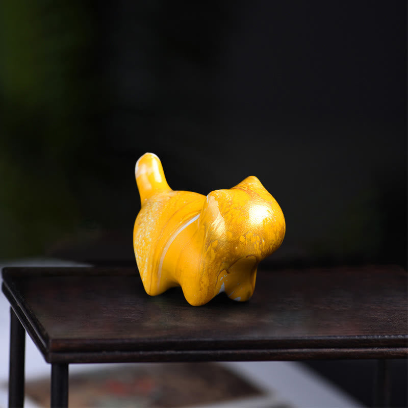 Buddha Stonesミニかわいい猫黒檀漆工芸平和装飾 - 黄色（ランダムな黄色） - image 6