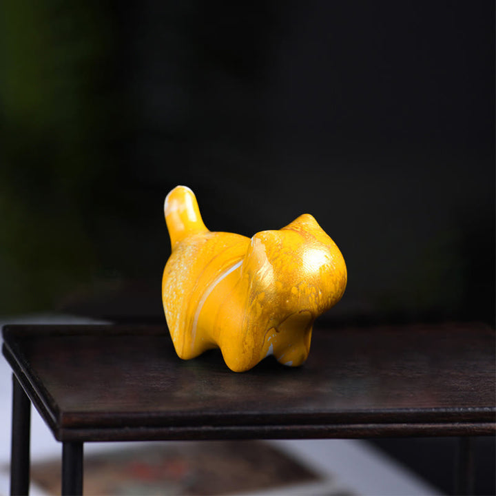 Buddha Stonesミニかわいい猫黒檀漆工芸平和装飾 - 黄色（ランダムな黄色） - image 6