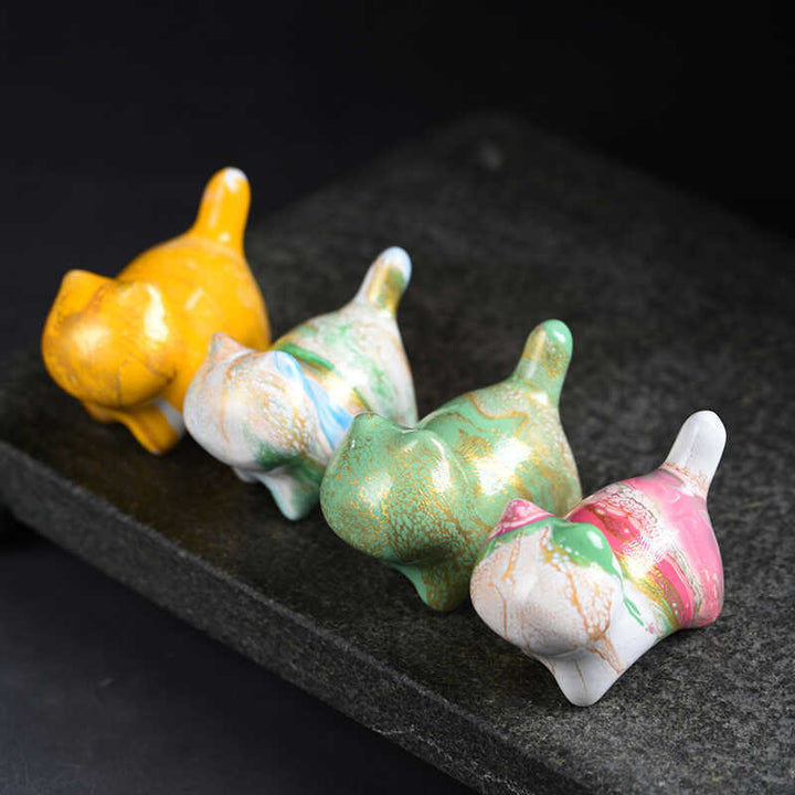 Buddha Stonesミニかわいい猫黒檀漆工芸平和装飾 - image 2