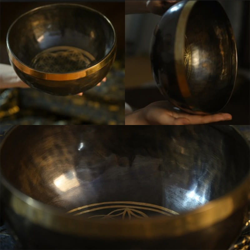 Buddha Stones 手作りのネパール製シンギングボウル シンプルな模様 ヒーリングと瞑想のためのサウンドボウルセット - image 7