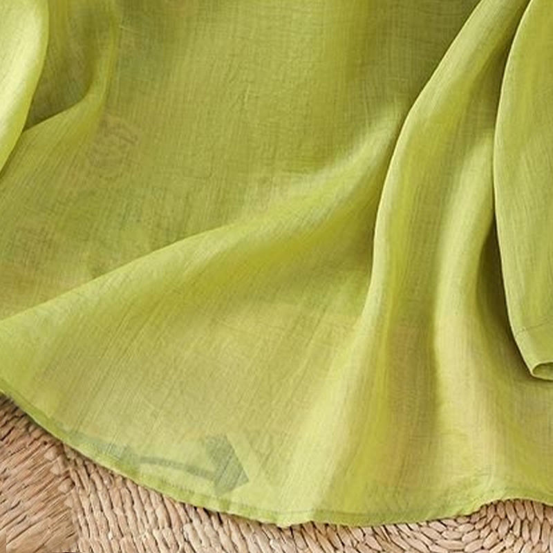 Buddha Stones夏 エスニックスタイル 刺繍 花柄 カエルボタン カラーマッチング レディース コットンリネン 七分袖シャツ - image 16