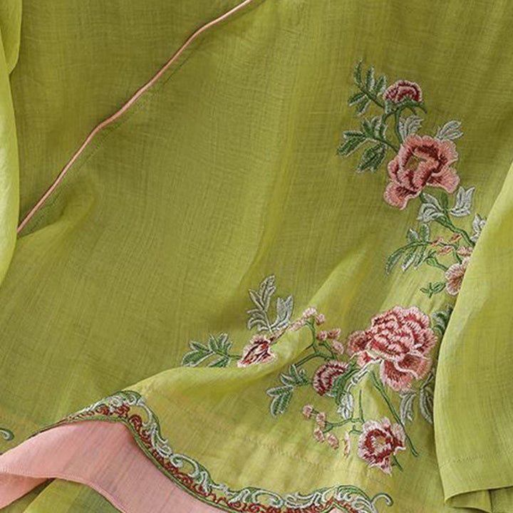 Buddha Stones夏 エスニックスタイル 刺繍 花柄 カエルボタン カラーマッチング レディース コットンリネン 七分袖シャツ - image 14