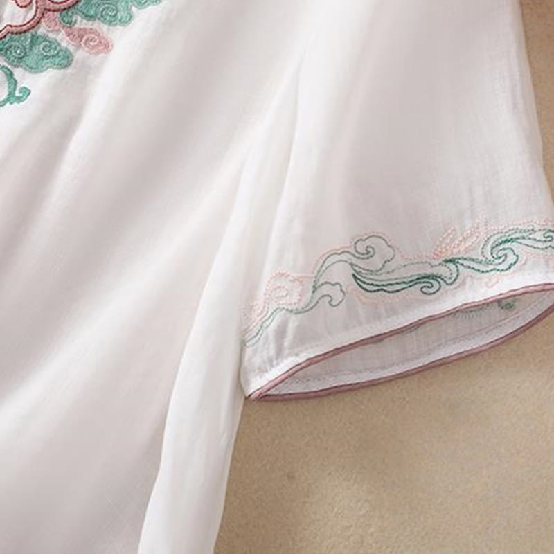 Buddha Stonesカジュアル レトロ 刺繍 カエルボタンデザイン レディース コットンリネン 半袖シャツ - image 14