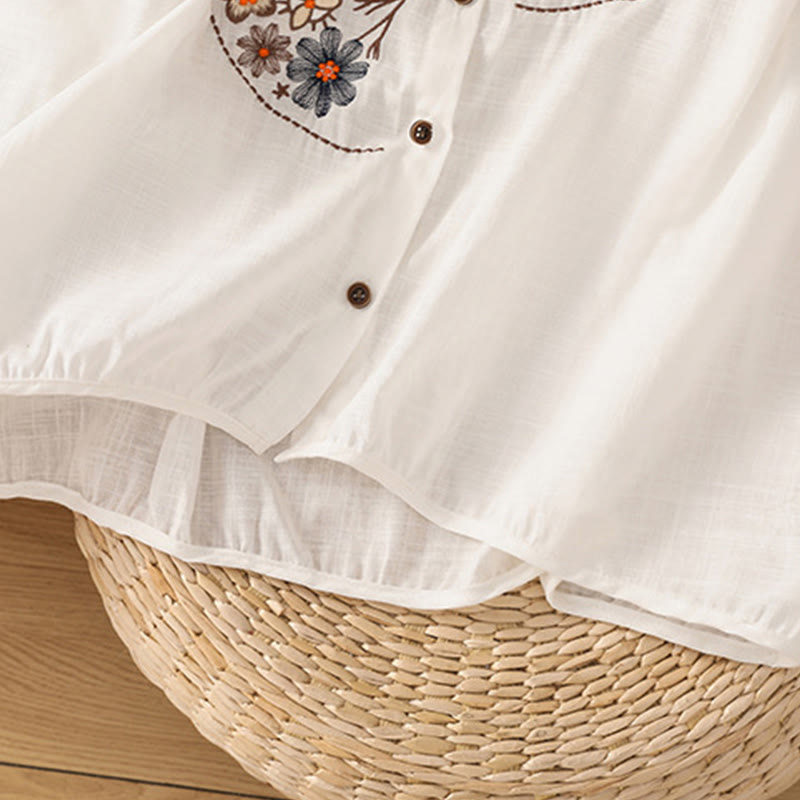 Buddha Stonesヴィンテージアシンメトリー刺繍花植物柄レディースコットンリネン半袖ジャケットシャツ - image 28