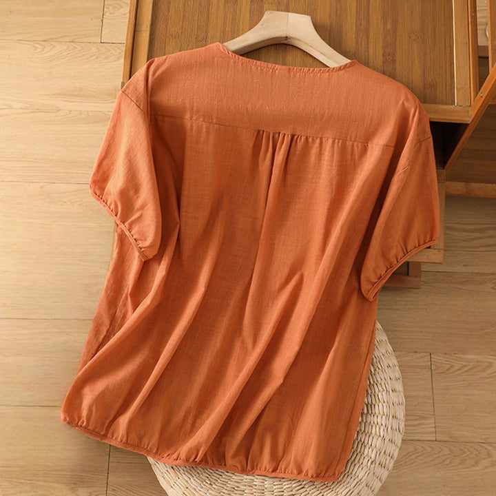 Buddha Stonesヴィンテージアシンメトリー刺繍花植物柄レディースコットンリネン半袖ジャケットシャツ - image 16