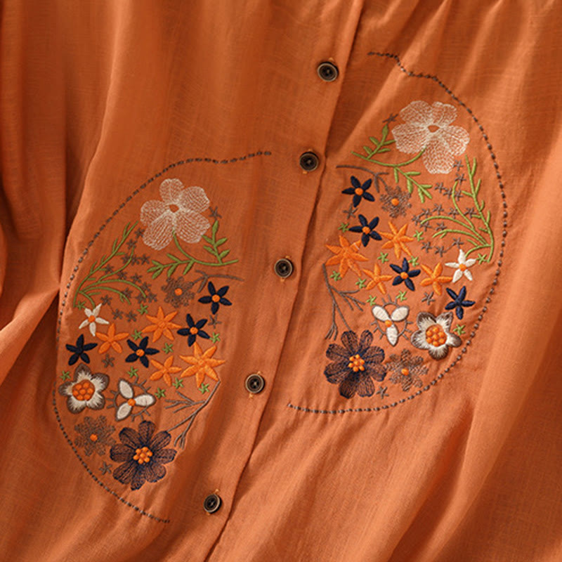 Buddha Stonesヴィンテージアシンメトリー刺繍花植物柄レディースコットンリネン半袖ジャケットシャツ - image 19