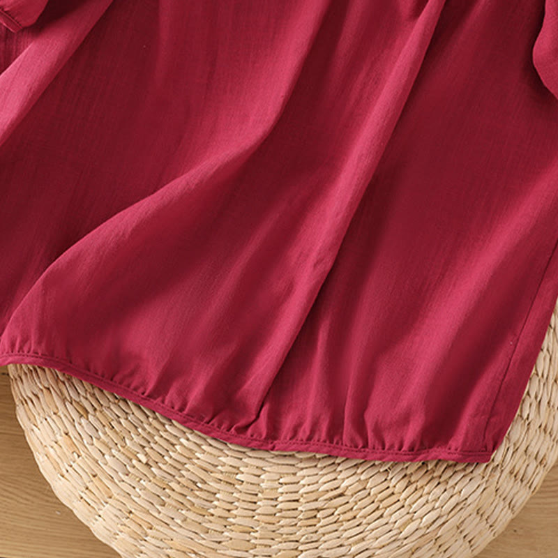 Buddha Stonesヴィンテージアシンメトリー刺繍花植物柄レディースコットンリネン半袖ジャケットシャツ - image 14