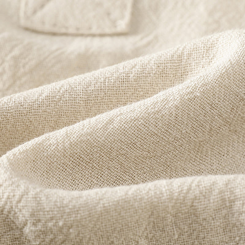 Buddha Stones夏 カジュアル 純色 ハーフボタン シンプルデザイン レディース コットンリネン 半袖シャツ ポケット付き - image 4