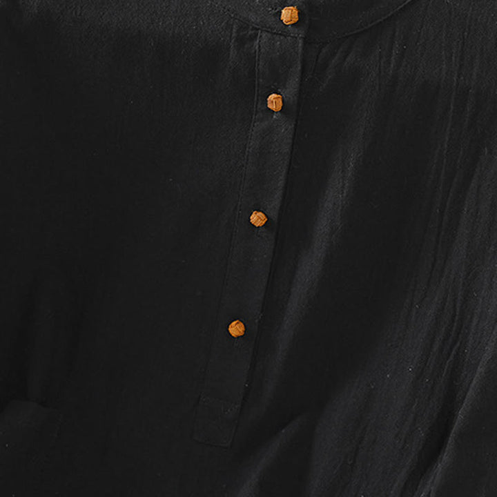 Buddha Stones夏 カジュアル 純色 ハーフボタン シンプルデザイン レディース コットンリネン 半袖シャツ ポケット付き - image 17