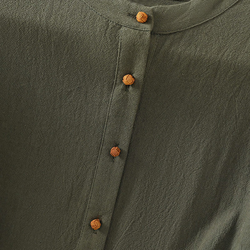 Buddha Stones夏 カジュアル 純色 ハーフボタン シンプルデザイン レディース コットンリネン 半袖シャツ ポケット付き - image 9