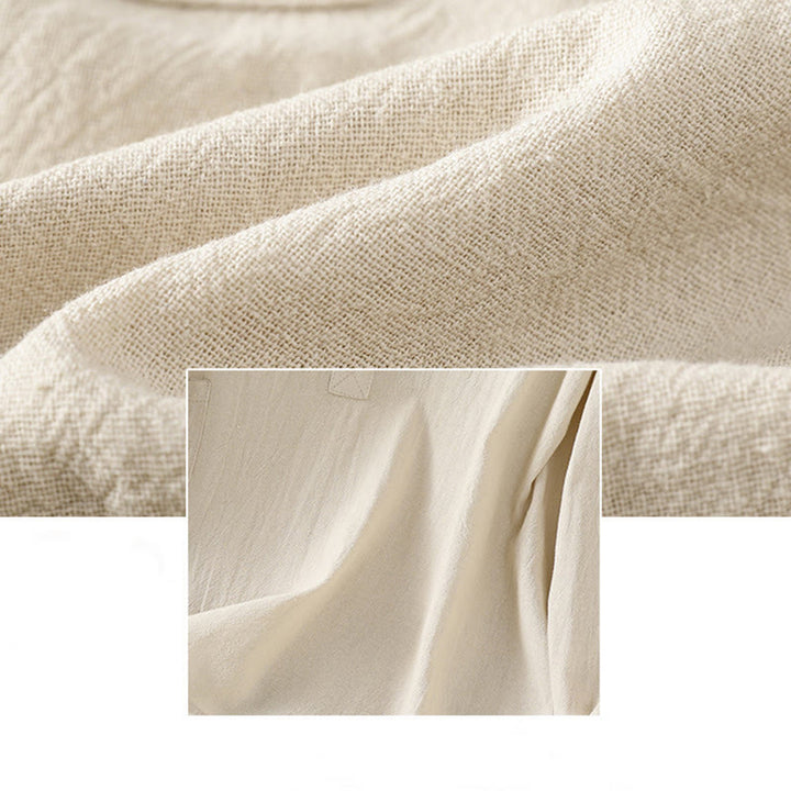 Buddha Stones夏 カジュアル 純色 ハーフボタン シンプルデザイン レディース コットンリネン 半袖シャツ ポケット付き - image 5