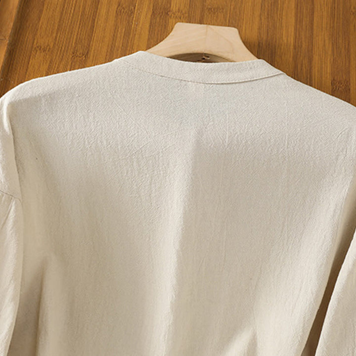 Buddha Stones夏 カジュアル 純色 ハーフボタン シンプルデザイン レディース コットンリネン 半袖シャツ ポケット付き - image 2