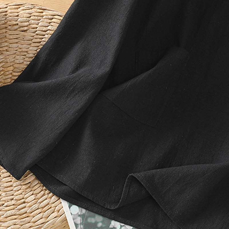 Buddha Stones夏 カジュアル 純色 ハーフボタン シンプルデザイン レディース コットンリネン 半袖シャツ ポケット付き - image 18