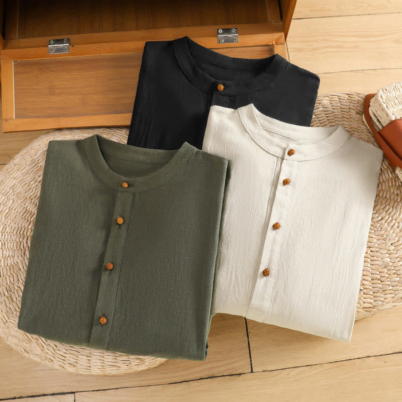 Buddha Stones夏 カジュアル 純色 ハーフボタン シンプルデザイン レディース コットンリネン 半袖シャツ ポケット付き - image 19