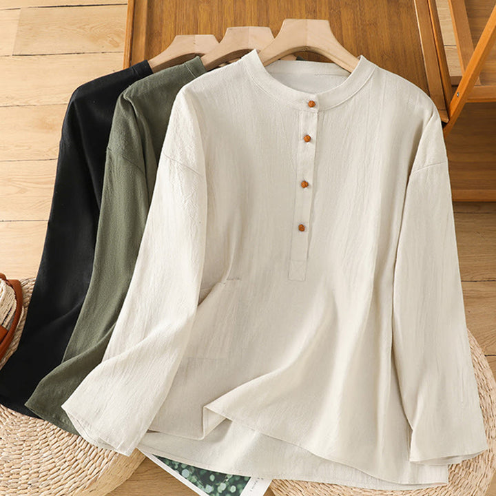Buddha Stones夏 カジュアル 純色 ハーフボタン シンプルデザイン レディース コットンリネン 半袖シャツ ポケット付き - image 21