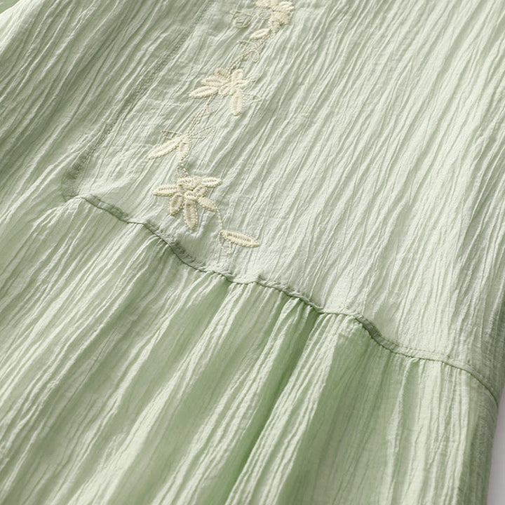 Buddha Stonesサマーカジュアル 無地刺繍 ダブルレイヤー 半袖 コットンリネン ミディドレス - image 3