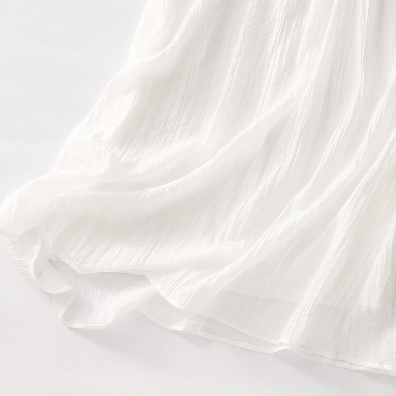 Buddha Stonesサマーカジュアル 無地刺繍 ダブルレイヤー 半袖 コットンリネン ミディドレス - image 30