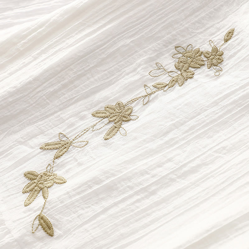 Buddha Stonesサマーカジュアル 無地刺繍 ダブルレイヤー 半袖 コットンリネン ミディドレス - image 23