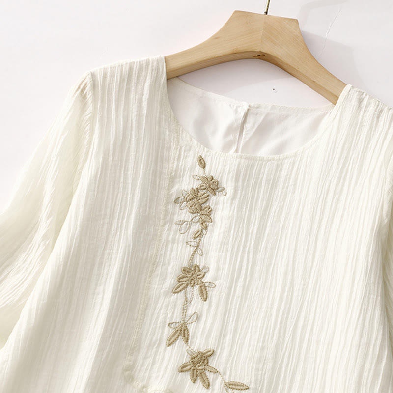 Buddha Stonesサマーカジュアル 無地刺繍 ダブルレイヤー 半袖 コットンリネン ミディドレス - image 11