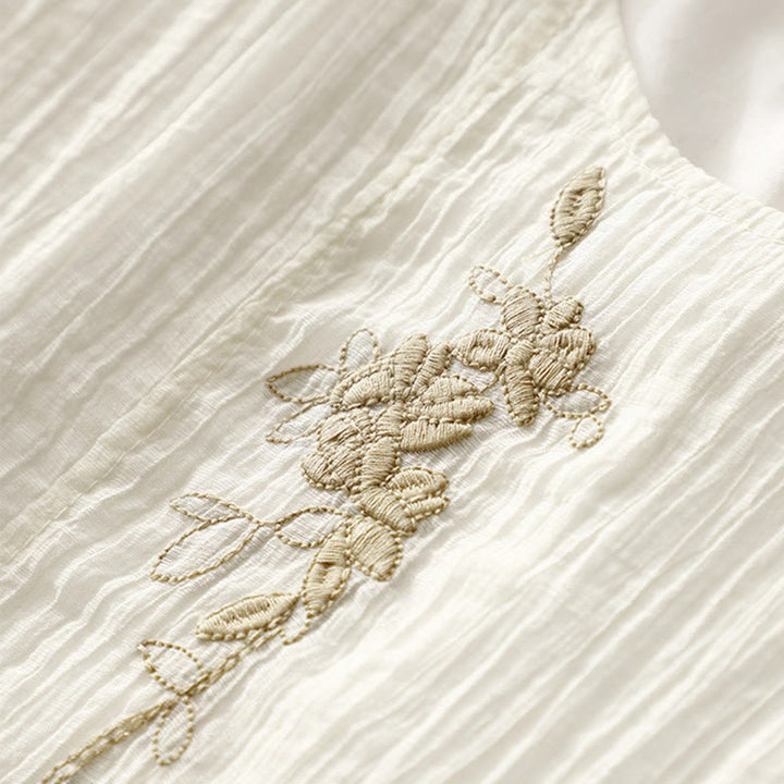 Buddha Stonesサマーカジュアル 無地刺繍 ダブルレイヤー 半袖 コットンリネン ミディドレス - image 12