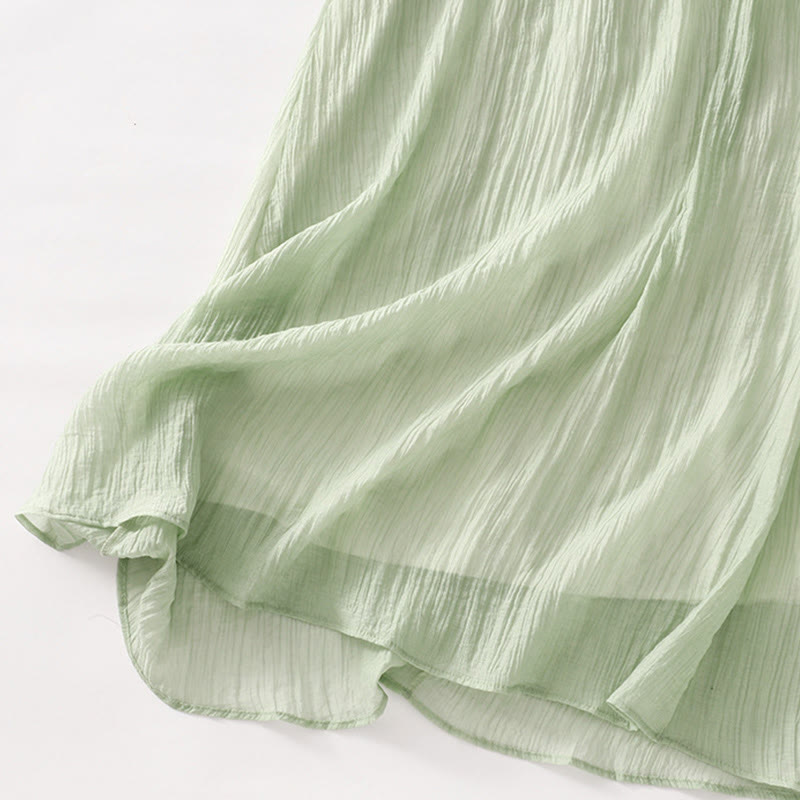 Buddha Stonesサマーカジュアル 無地刺繍 ダブルレイヤー 半袖 コットンリネン ミディドレス - image 7