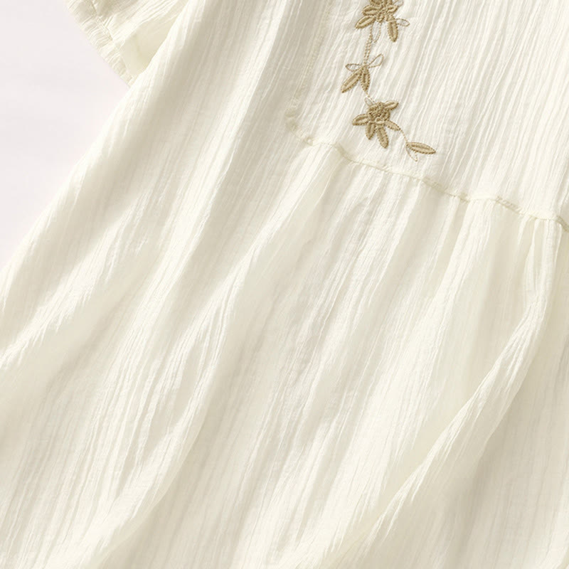 Buddha Stonesサマーカジュアル 無地刺繍 ダブルレイヤー 半袖 コットンリネン ミディドレス - image 14