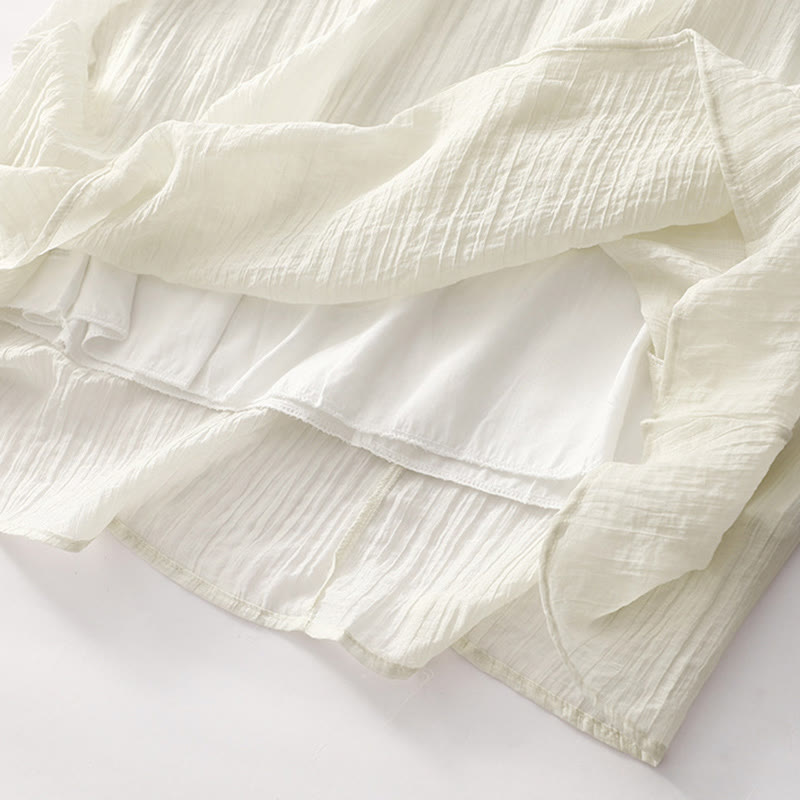 Buddha Stonesサマーカジュアル 無地刺繍 ダブルレイヤー 半袖 コットンリネン ミディドレス - image 20