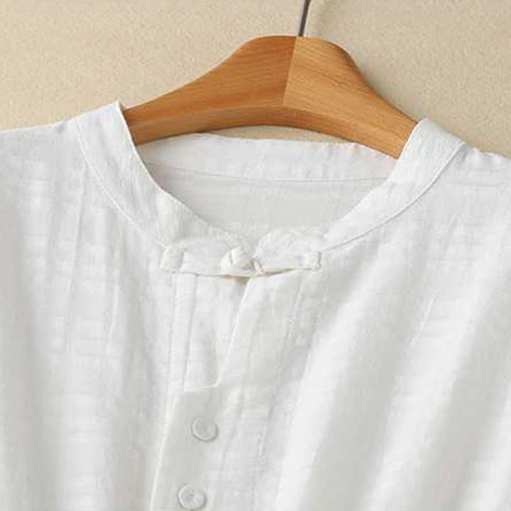 Buddha Stonesレトロ 無地 ドローストリング カエルボタンデザイン 長袖 コットンリネン ミディドレス ポケット付き - image 8