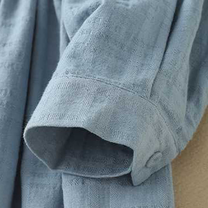 Buddha Stonesレトロ 無地 ドローストリング カエルボタンデザイン 長袖 コットンリネン ミディドレス ポケット付き - image 3