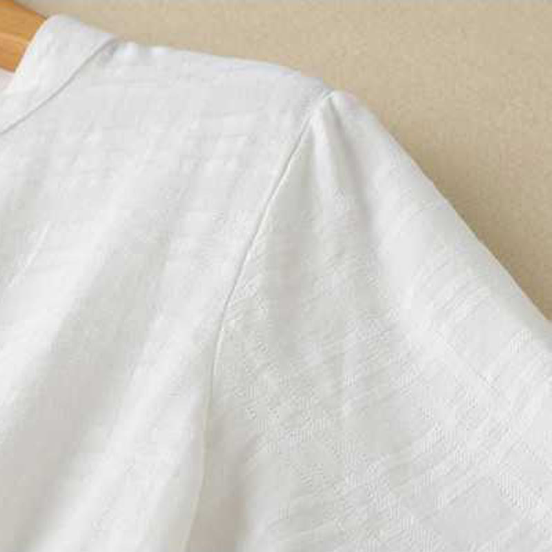 Buddha Stonesレトロ 無地 ドローストリング カエルボタンデザイン 長袖 コットンリネン ミディドレス ポケット付き - image 10