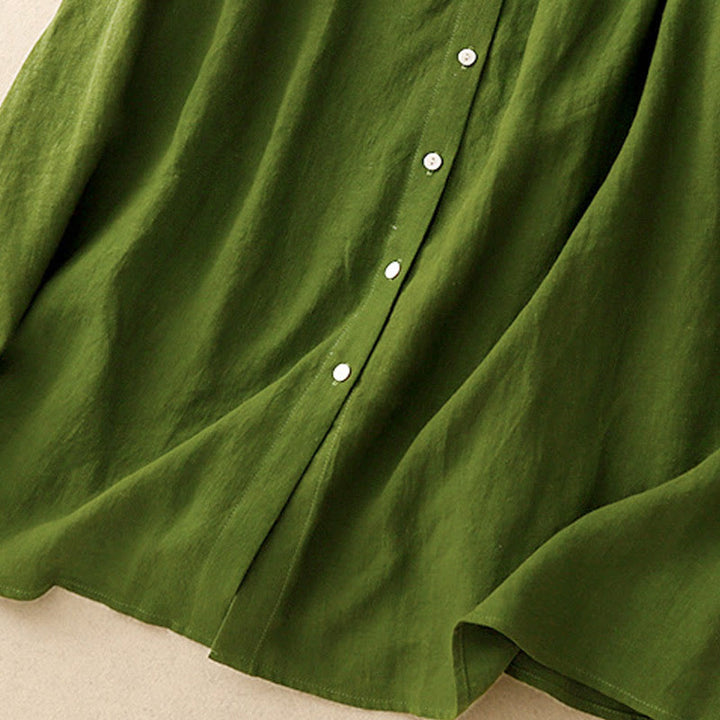 Buddha Stonesサマープレーンレースアップボタンフロントデザインラペルノースリーブコットンミディドレスカーディガン - image 12