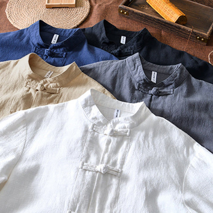 Buddha Stones メンズ コットンリネン素材 中国唐装風 カエルボタン付き ジャケットタイプシャツ ポケットあり - image 33