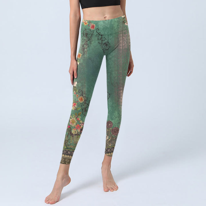 Buddha Stonesヴィンテージフローラルガーランドレースダマスク柄プリントジムレギンス レディース ヨガパンツ - image 5