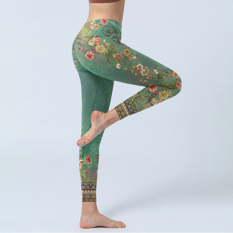 Buddha Stonesヴィンテージフローラルガーランドレースダマスク柄プリントジムレギンス レディース ヨガパンツ - image 4