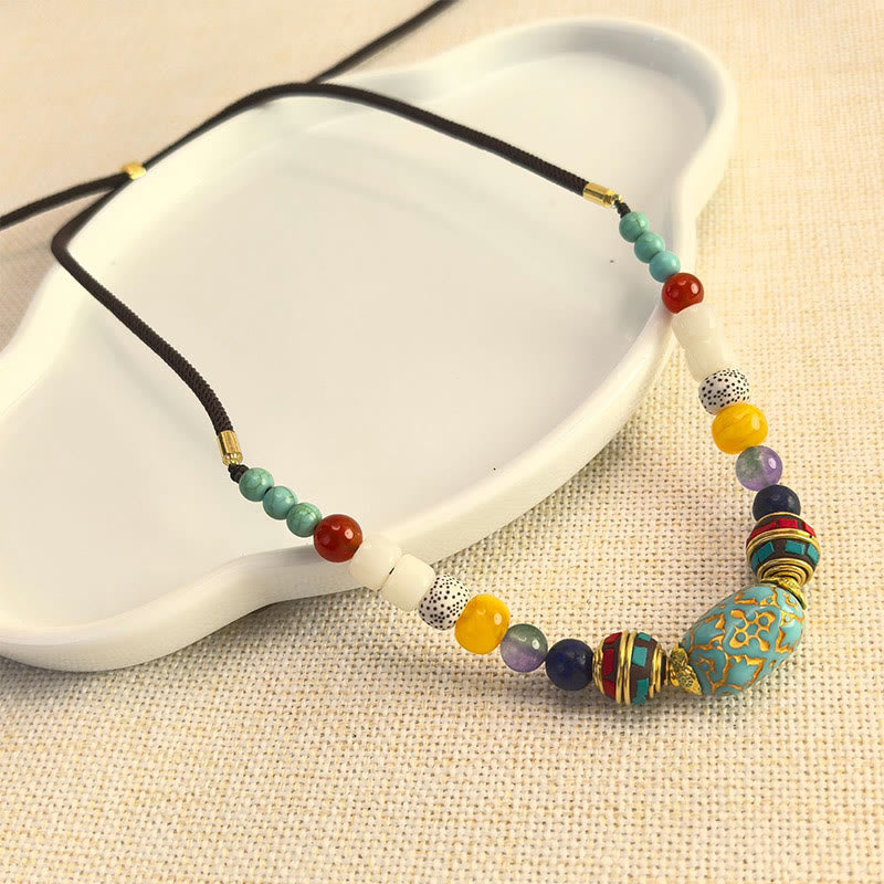 Buddha Stonesチベット手作りターコイズビーズバランスネックレスペンダント - ターコイズ - image 0
