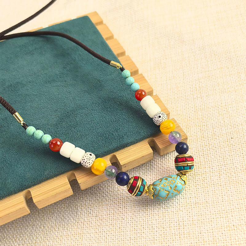 Buddha Stonesチベット手作りターコイズビーズバランスネックレスペンダント - image 1